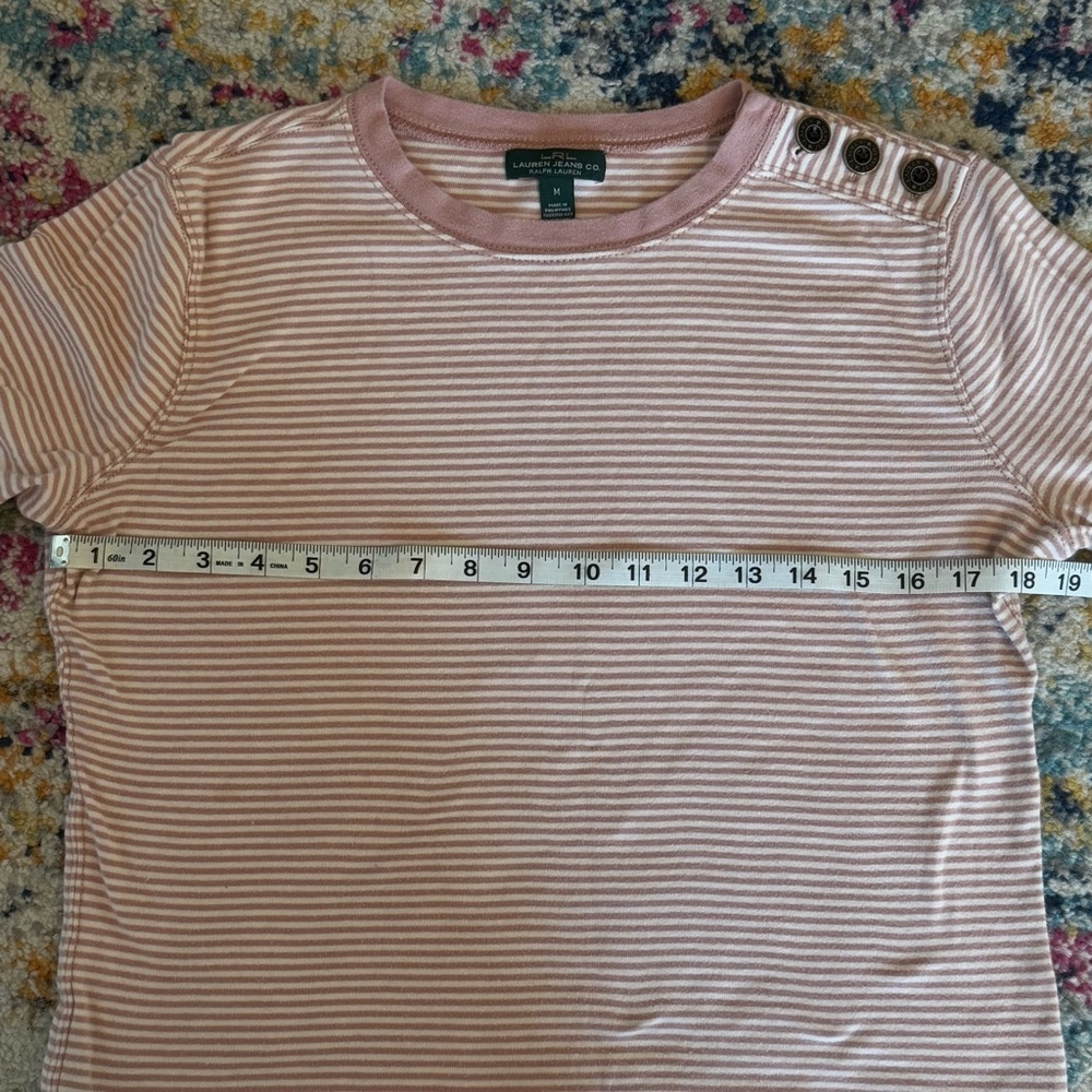Lauren Ralph Lauren Women’s Pink &. White Striped Long Sleeve Size M 100% Cotton - Picture 8 of 10